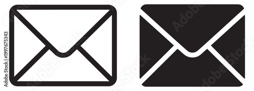 envelope mail icon set, message communication symbol for email and letter, outline and filled vector collection isolated on transparent background