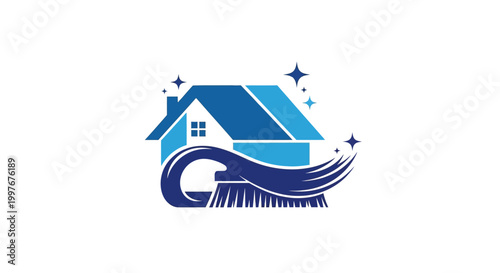 House cleaning service logo with broom.