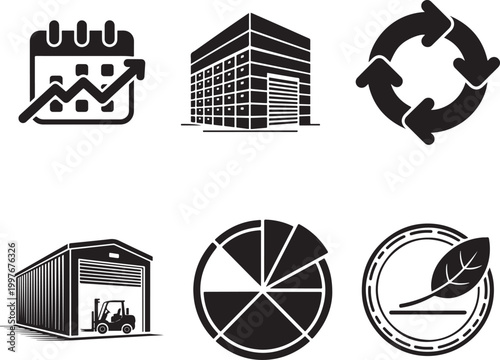 Cuadro en lienzo Business Silhouette Vector Icon Set – Modern Corporate Office, Finance, Marketin
