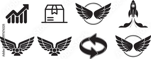 Business Silhouette Vector Icon Set – Modern Corporate Office, Finance, Marketing, Startup, Teamwork and Leadership Silhouette Symbols Collection, Professional Company and Management Icons Pack, Minim