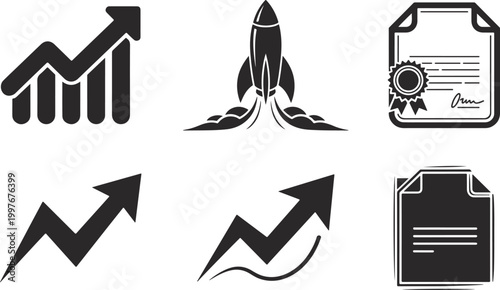 Business Silhouette Vector Icon Set – Modern Corporate Office, Finance, Marketing, Startup, Teamwork and Leadership Silhouette Symbols Collection, Professional Company and Management Icons Pack, Minim