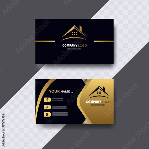 Luxury Estate Agent Contact Card Design with Golden House Logo and Modern Typography