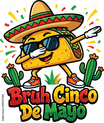 Funny Cinco De Mayo Taco Cartoon Character Dabbing Mexican Fiesta Illustration