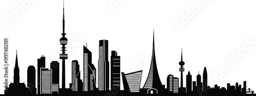 Modern city skyline silhouettes with skyscrapers towers bridges and architectural structures representing diverse urban landscape design illustration