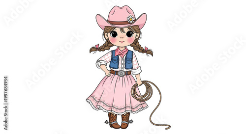 Illustration of a cute cowgirl on a white background