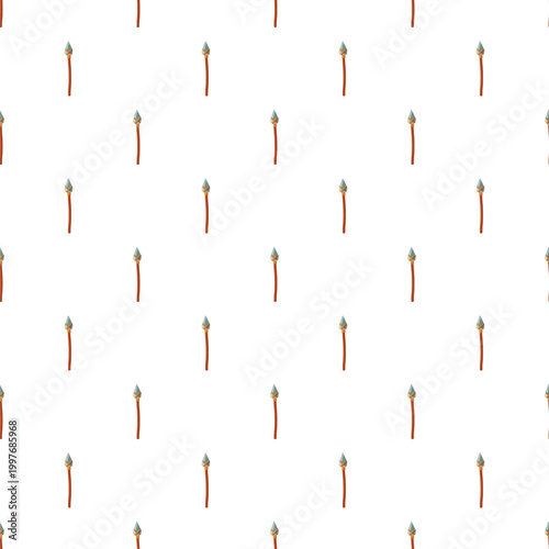 Primitive stone tipped spears forming a repeating pattern on a white background