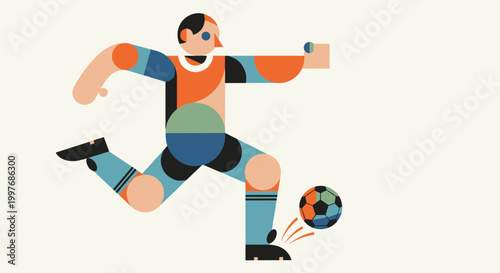 Geometric Soccer Player Kicking Ball