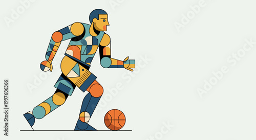 Geometric Basketball Player Dribbling