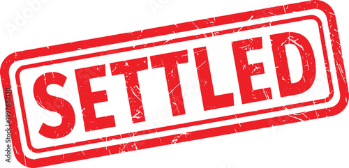 SETTLED red rubber stamp text