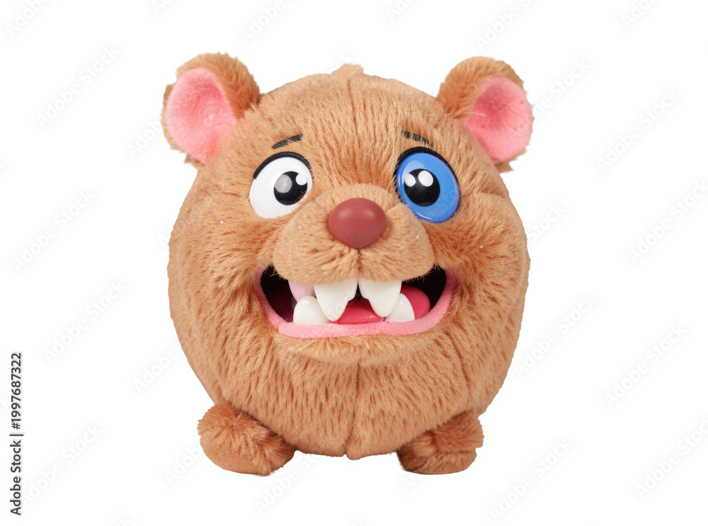 Fototapeta premium A cuddly brown bear with bright blue eyes and sharp teeth, great for illustrations or designs