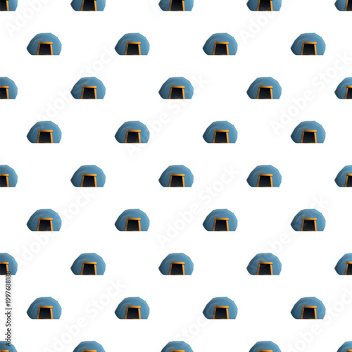Blue cave or mine entrances creating a seamless abstract pattern on a white background