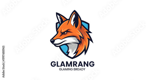 Schilderij op canvas A Fierce Orange Fox Head Logo with a Blue Shield Background.