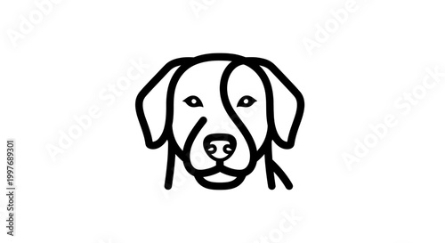 A minimalist black and white line drawing of a dog's face with one eye closed.