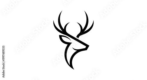 Bild auf Leinwand Minimalist black and white illustration of a deer's head with antlers, featuring clean lines and a stylized design