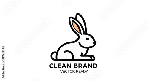 A simple, clean, and modern line art illustration of a white rabbit with orange ears, sitting on a plain background, suitable for a brand logo.