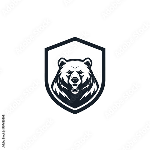 A fierce grizzly bear head emblem inside a shield, rendered in a bold, graphic style.