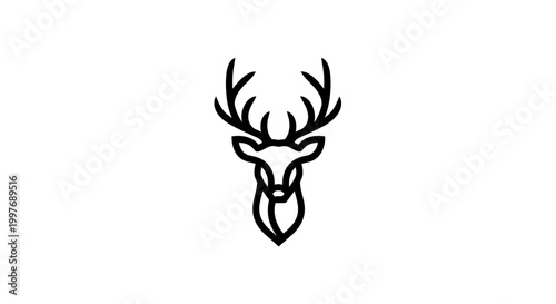 A minimalist line art illustration of a deer's head with large antlers.