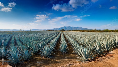 Obraz na płótnie agave field rows extending into mexico landscape