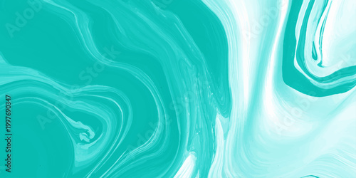 Abstract turquoise and white liquid marble texture. Fluid acrylic pour painting with teal swirls and wave patterns. acrylic pour art or ocean waves, offering a modern, clean, and refreshing aesthetic 