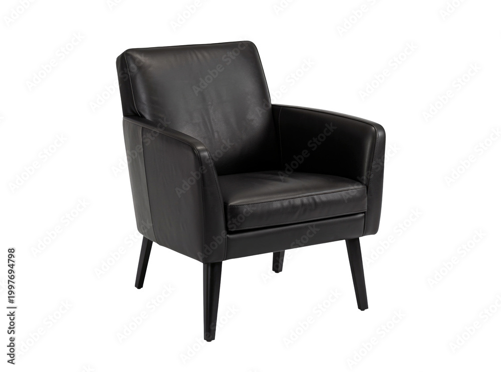 Fototapeta premium A single black leather chair on a white background