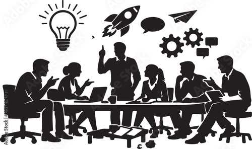 "Innovative Business Team Brainstorming Silhouette: Ideas, Growth, and Collaboration."