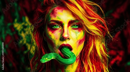 The raw, primal weight of a dangerous truth. It captures the unsettling fusion of human identity and reptilian coldness, portraying a metamorphosis where inner malice becomes a physical reality.