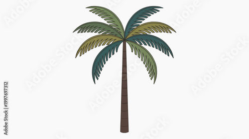 A digitally illustrated vibrant palm tree with a detailed outline