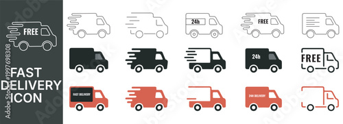 Fast Delivery Truck Icons for Express Shipping and Logistics Service Concepts