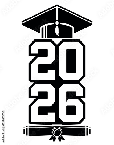 Lettering Class of 2026 for greeting, invitation card. Text for graduation design, congratulation event, T-shirt, party, high school or college graduate. Illustration, vector on transparent background