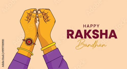 Celebration of Raksha Bandhan with colorful traditional hands and festive greeting for brother and sister