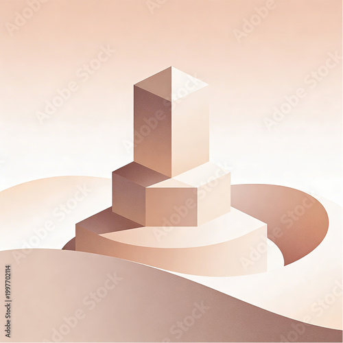 Quiet Strength as a conceptual, anchored, geometric structure surrounded by calm flowing minimal forms, subtle gradient transitions, representing enduring stability and composed resilience.eps