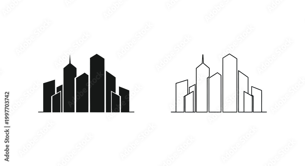 Fototapeta premium Modern Skyline Vector Icons & Buildings Graphic Design Vector