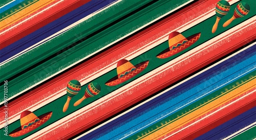Vibrant diagonal stripes with abstract leaf patterns on colorful fabric background.