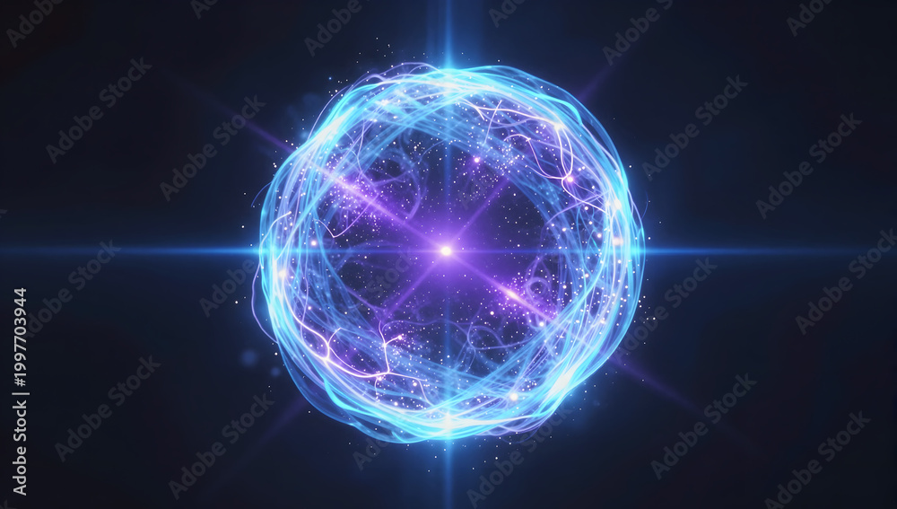 Obraz premium Glowing Energy Sphere Floating in Dark Space