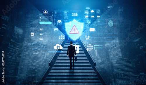 Canvas Print Cybersecurity concept featuring an AI detector scanning digital content for deepfakes and authenticity