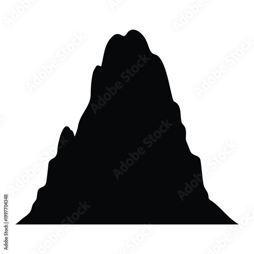 High mountain cliff silhouette vector illustration for extreme hiking and climbing logo art.