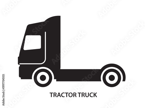 Silhouette tractor truck icon in minimal graphic style on white background conveying transport and logistics concept. Hand-drawn vector illustration