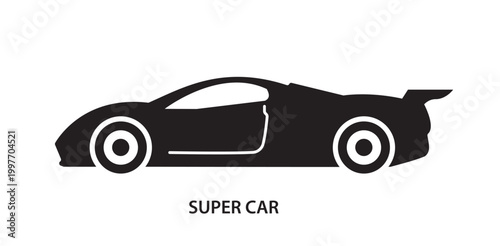 A sleek super car silhouette shown in bold graphic style on a clean white background, conveying speed and modern automotive design. Hand-drawn vector illustration