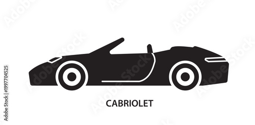 Black cabriolet car silhouette in minimal style on a white background conveying transportation and automotive concept. Hand-drawn vector illustration
