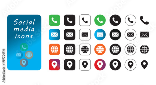 Connect Icons.Contact us icon set.Contact and Communication Icons.Set of Communication icon.Set of Social media