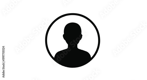 Simple black silhouette of adult person head and shoulders in circle isolated on white background for profile icon or avatar