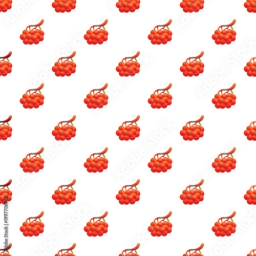 Red rowan berry clusters creating a repeating pattern on white background
