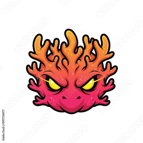 Cartoon Angry Coral Reef Fish Head.