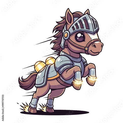 Cartoon horse wearing armor and helmet 1.