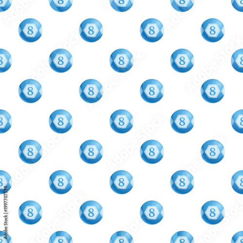 Blue lottery balls with number eight repeating making a gambling background