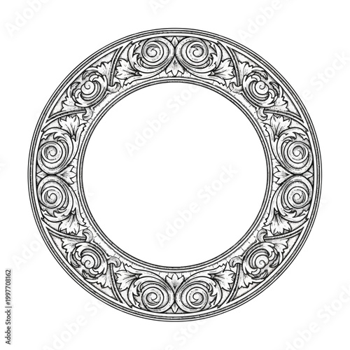 Intricate circular ornamental frame design.