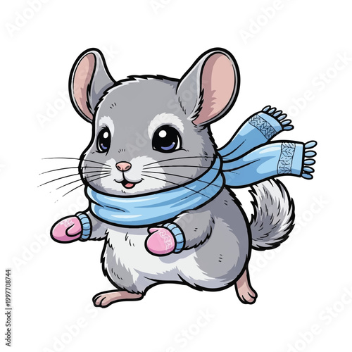 Cute chinchilla wearing blue scarf.