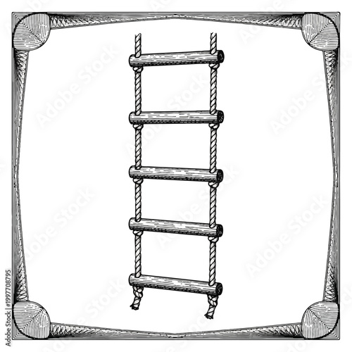 Rope Ladder with Wooden Steps.