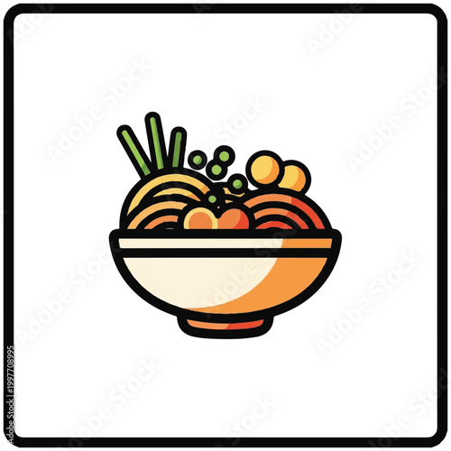 Colorful illustration of a bowl noodles.