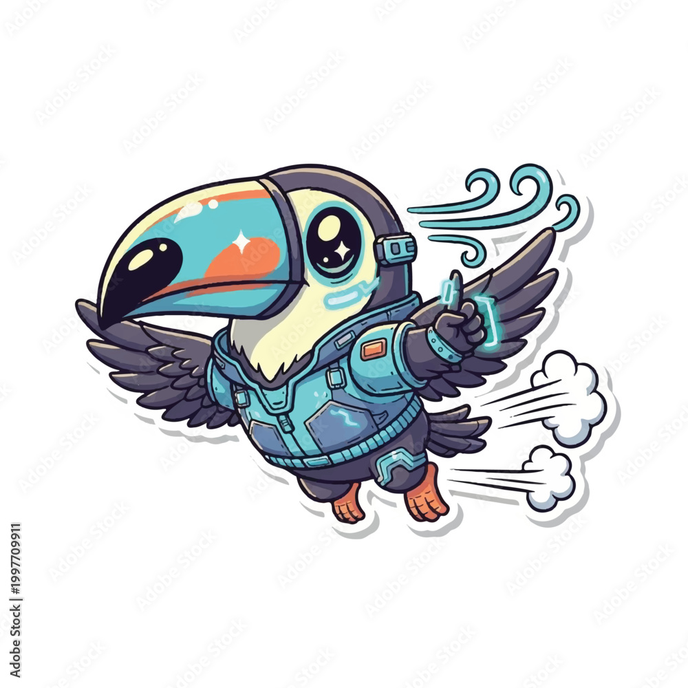 Fototapeta premium Cartoon Toucan Wearing Space Suit.